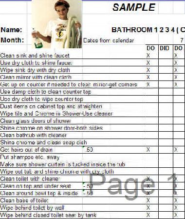 Step-by-Step directives for how to clean a bathroom-for children 8 and older.